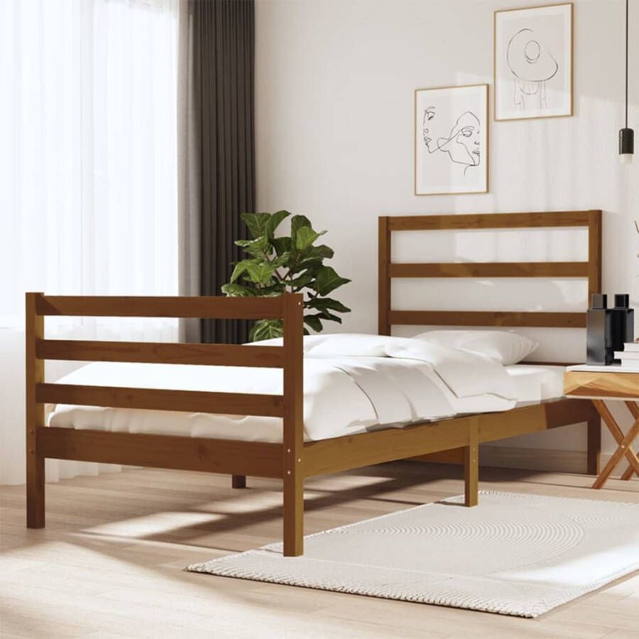 VidaXL Bedframe massief grenenhout honingbruin 90x190 cm 3FT Single - Foto 2