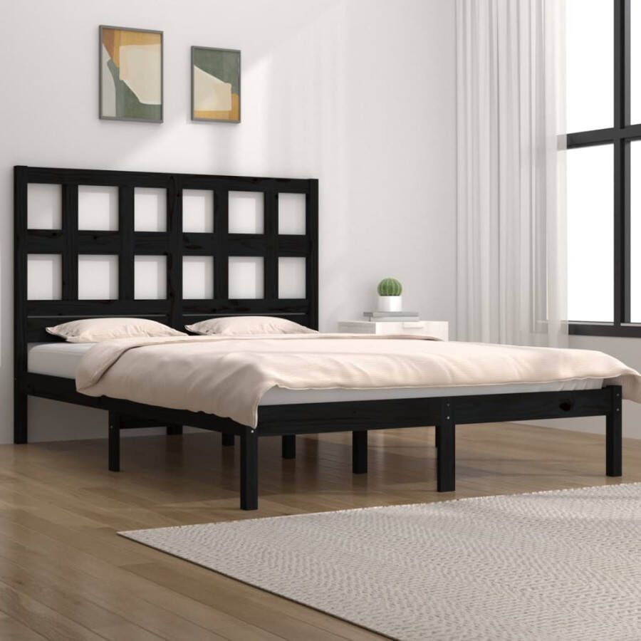 VidaXL -Bedframe-massief-grenenhout-zwart-140x190-cm - Foto 2