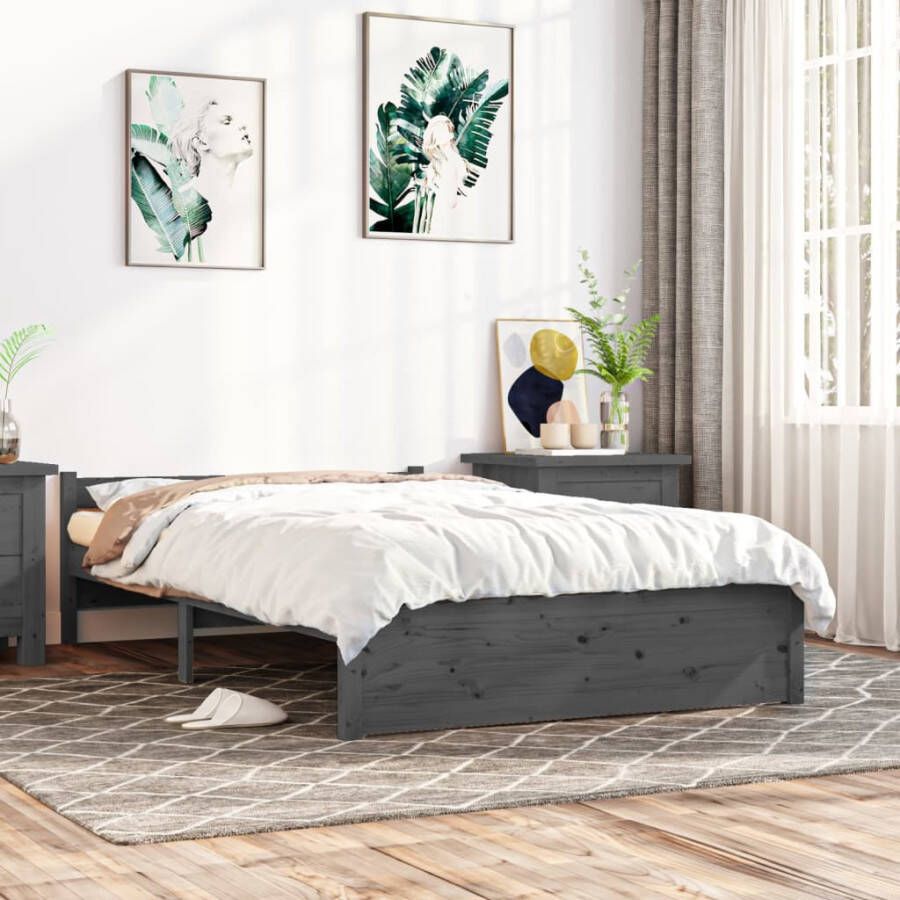 VIDAXL Bedframe massief hout grijs 120x190 cm 4FT Small Double - Foto 1