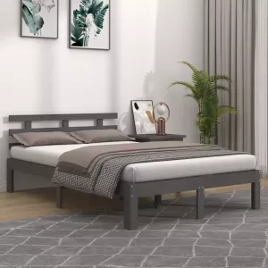 VIDAXL Bedframe massief hout grijs 135x190 cm 4FT6 Double