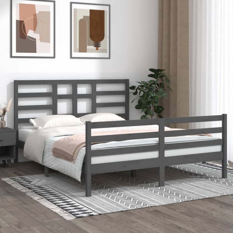 VidaXL -Bedframe-massief-hout-grijs-160x200-cm - Foto 2