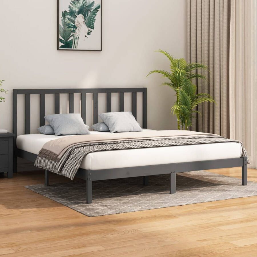 VidaXL -Bedframe-massief-hout-grijs-180x200-cm-6FT-Super-King - Foto 2