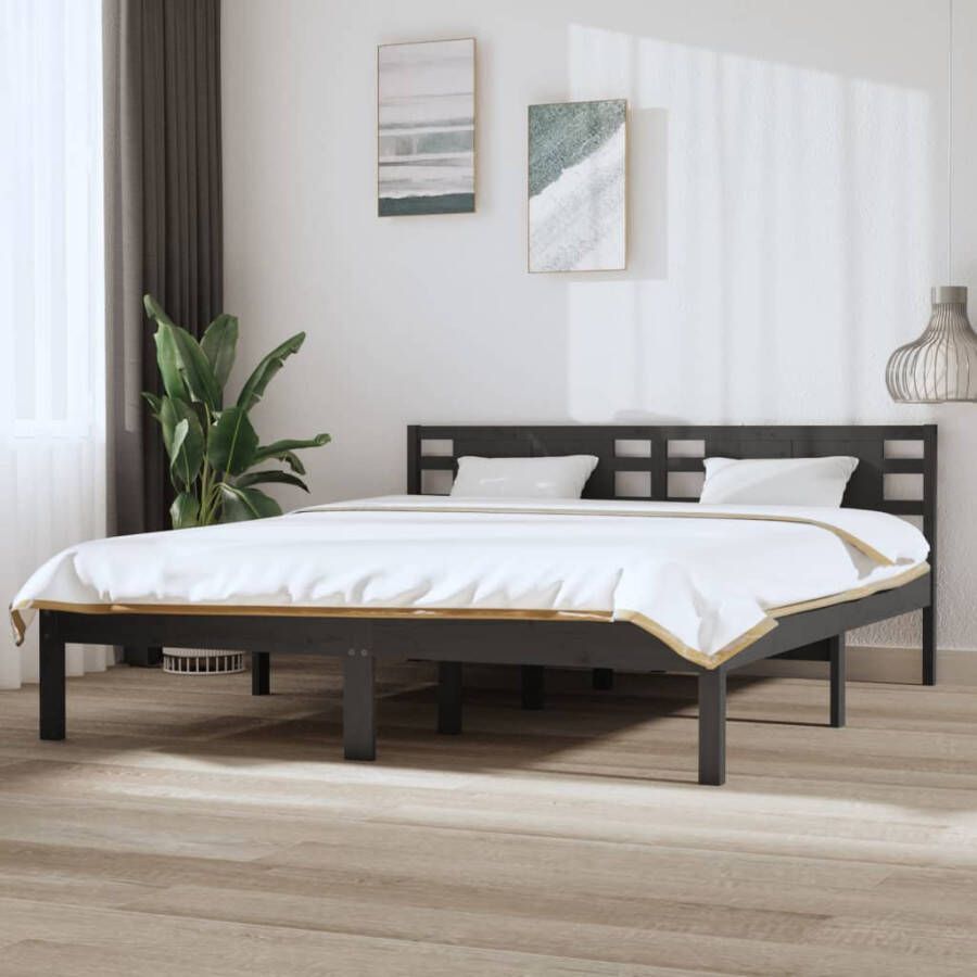 VidaXL -Bedframe-massief-hout-grijs-180x200-cm-6FT-Super-King - Foto 2
