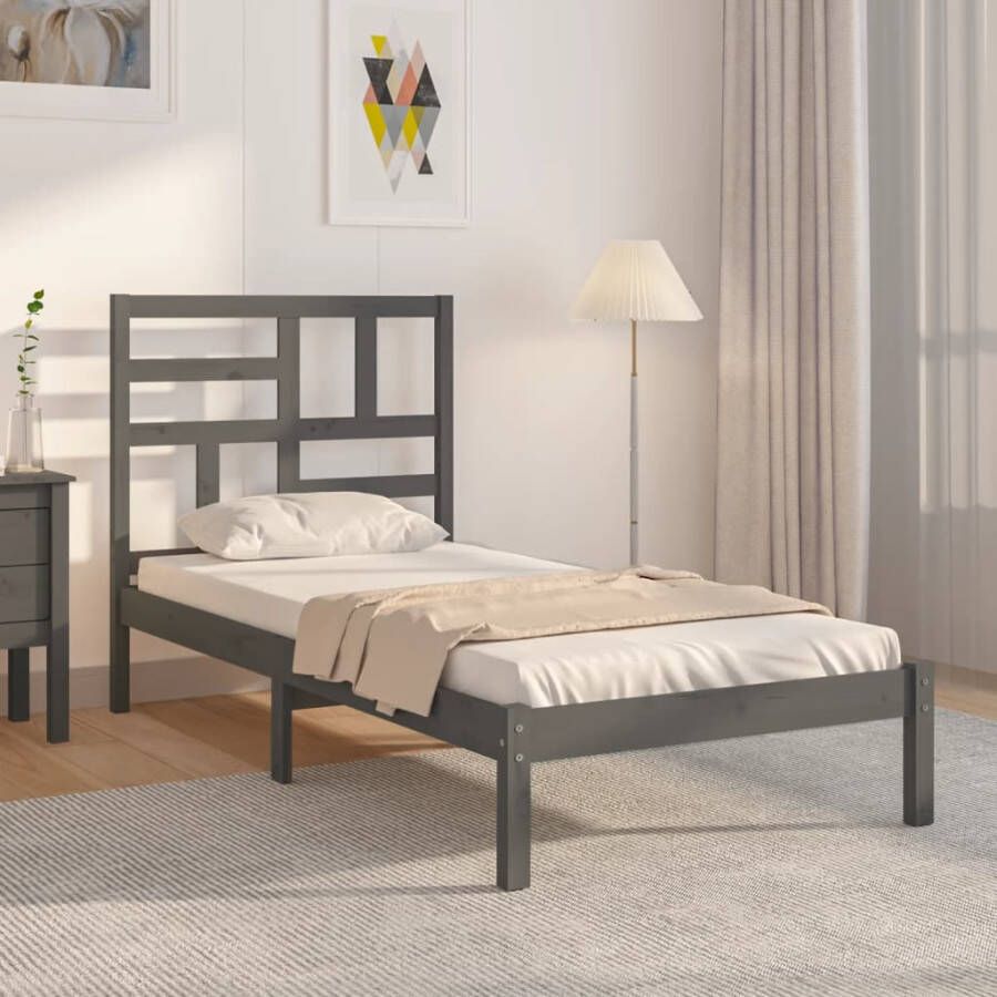 VidaXL Bedframe massief hout grijs 75x190 cm 2FT6 Small Single - Foto 2