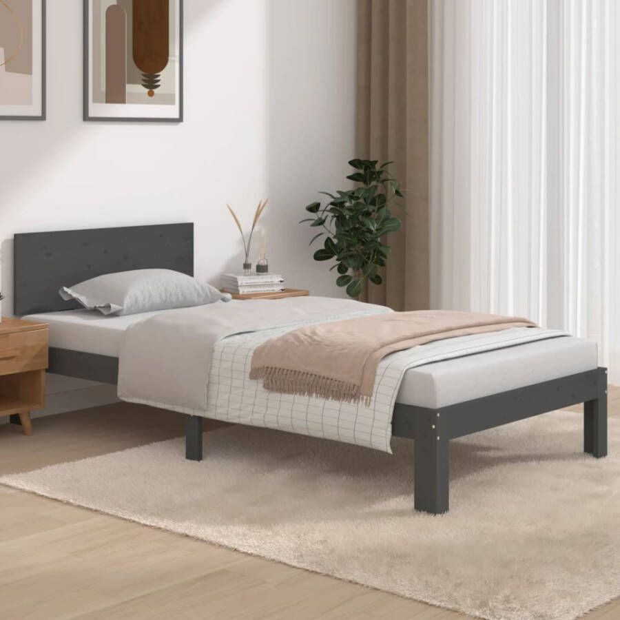 VidaXL -Bedframe-massief-hout-grijs-90x190-cm-3FT-Single