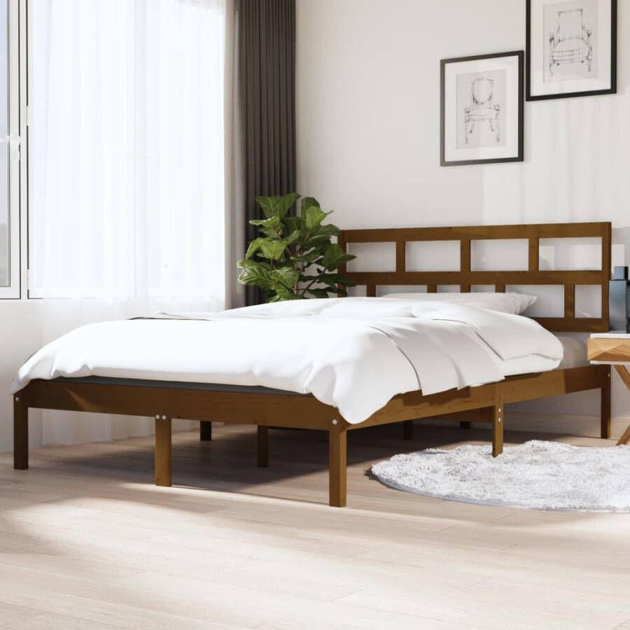 VidaXL -Bedframe-massief-hout-honingbruin-135x190-cm-4FT6-Double - Foto 2