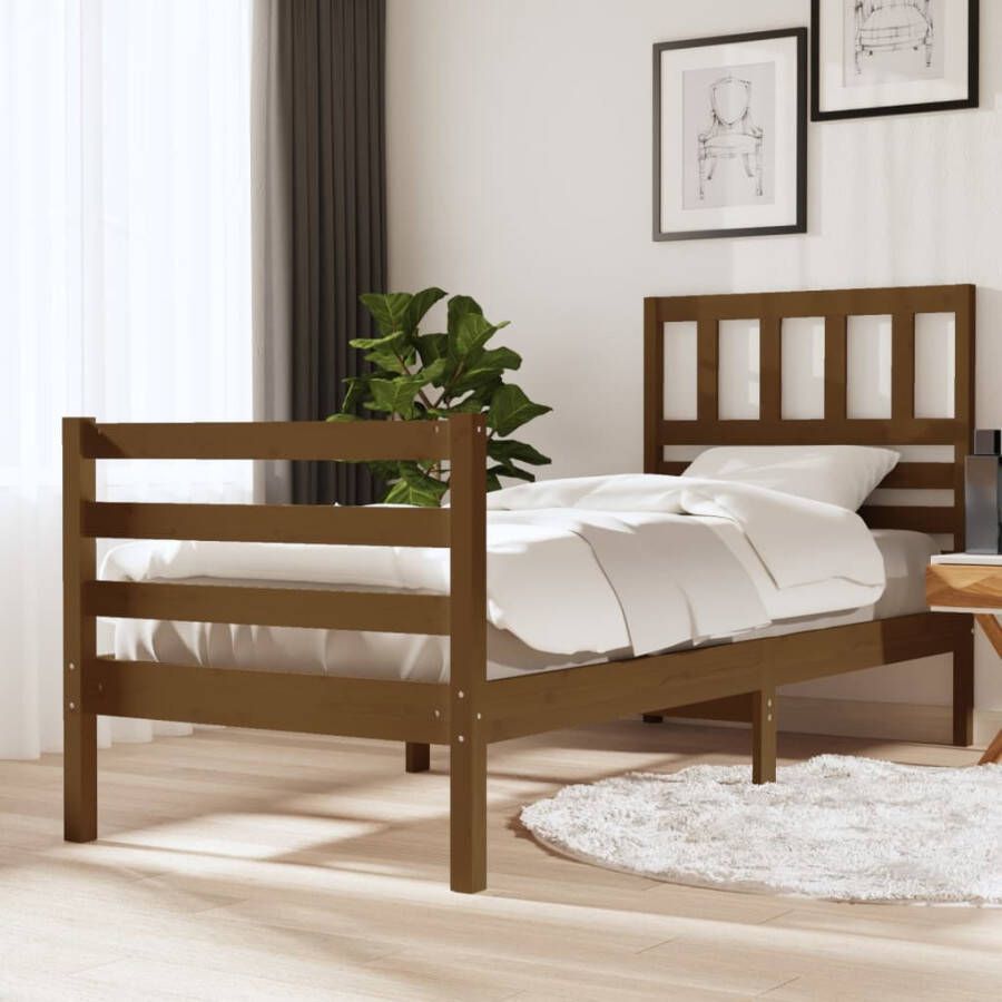 VidaXL Bedframe massief hout honingbruin 75x190 cm 2FT6 small single - Foto 1