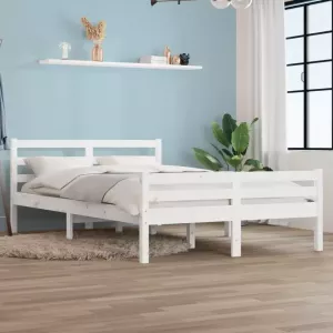 VIDAXL Bedframe massief hout wit 140x200 cm
