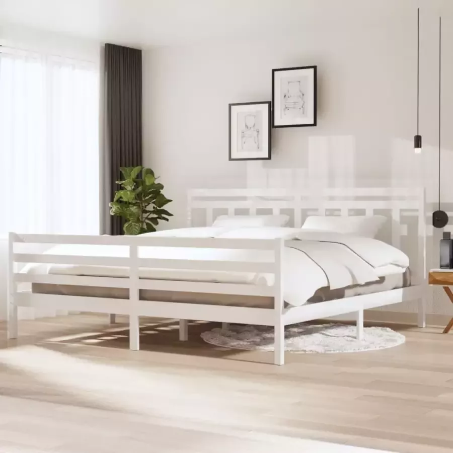 VIDAXL Bedframe massief hout wit 200x200 cm