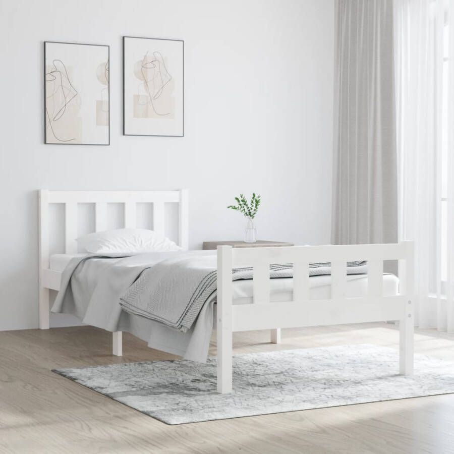 VidaXL -Bedframe-massief-hout-wit-75x190-cm-2FT6-Small-Single