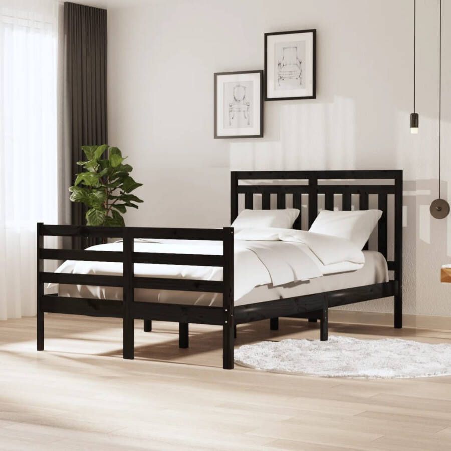 VidaXL -Bedframe-massief-hout-zwart-120x200-cm