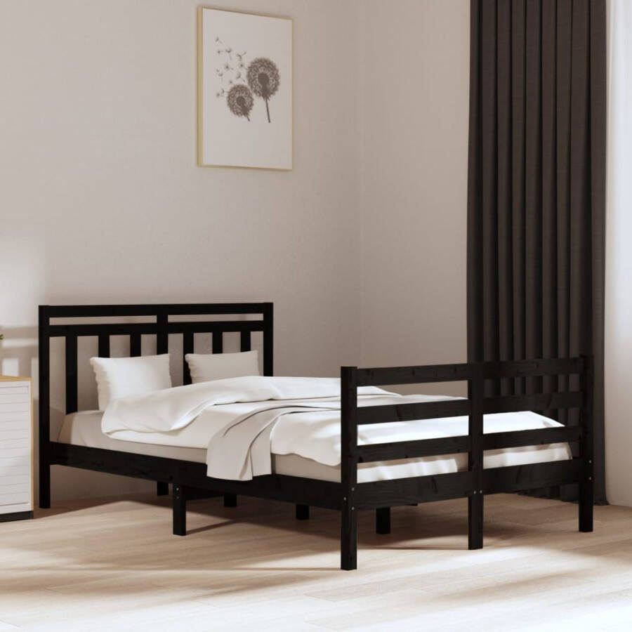 VidaXL -Bedframe-massief-hout-zwart-135x190-cm-4FT6-Double - Foto 2