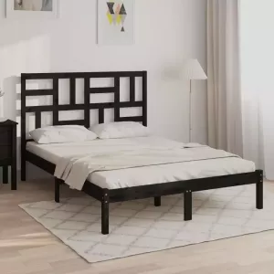 VIDAXL Bedframe massief hout zwart 140x190 cm