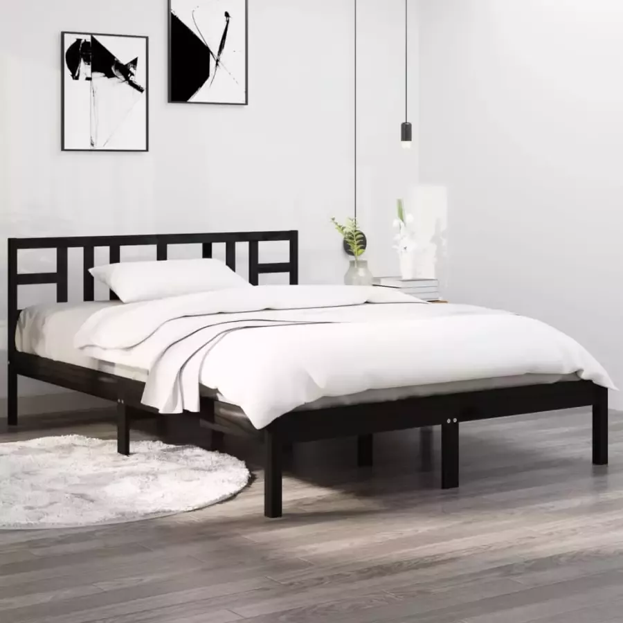 VIDAXL Bedframe massief hout zwart 140x190 cm