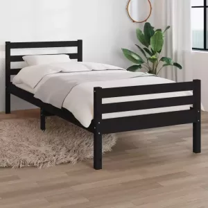 VIDAXL Bedframe massief hout zwart 90x200 cm