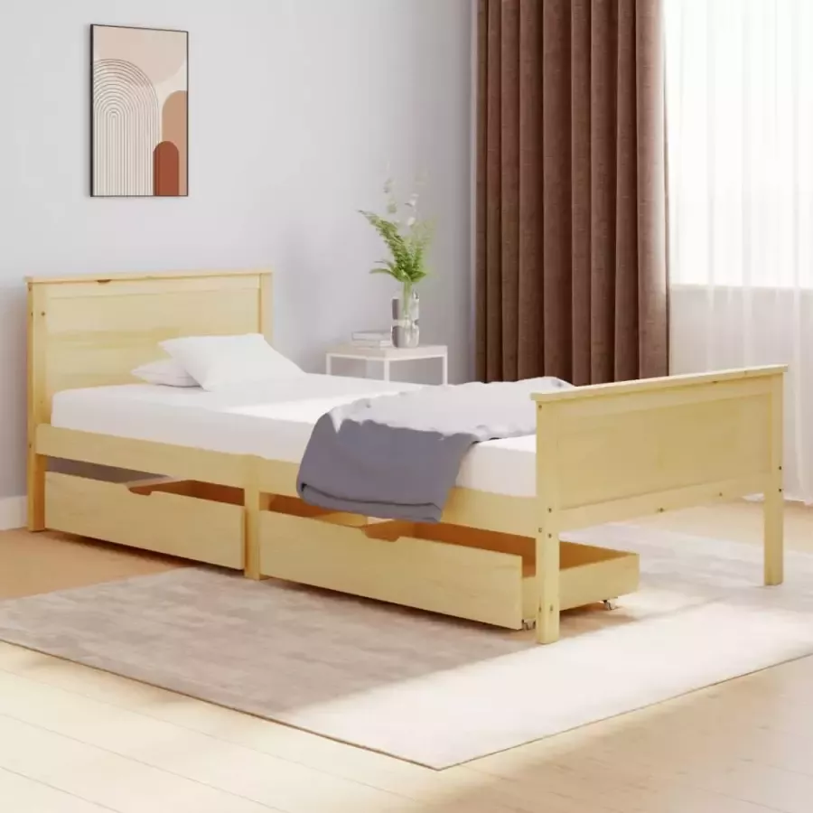VidaXL Bedframe met 2 lades massief grenenhout 90x200 cm