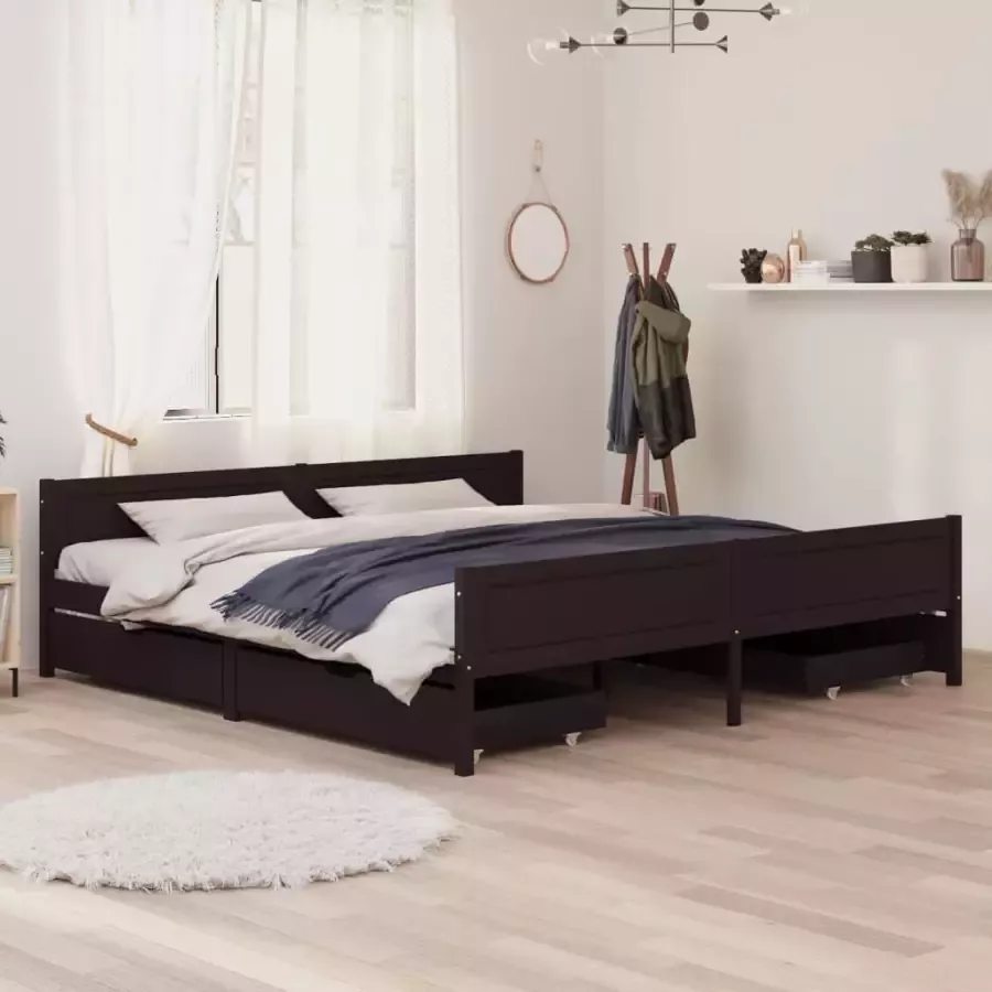 VidaXL Bedframe met 4 lades massief grenenhout donkerbruin 180x200 cm