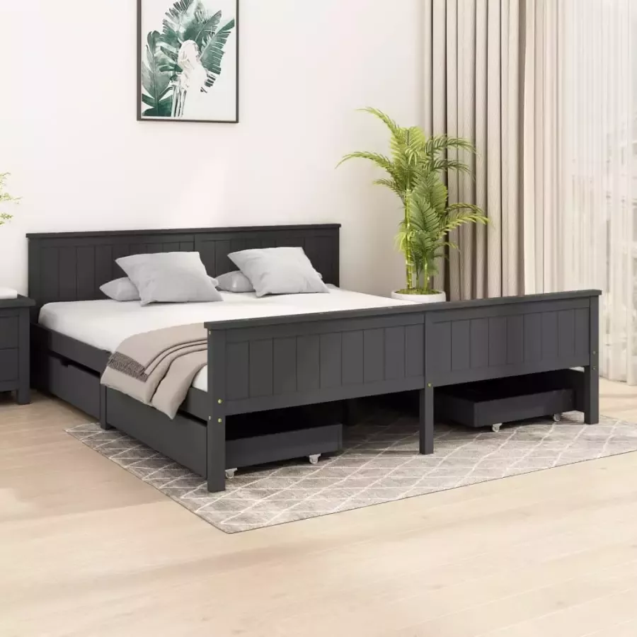 VidaXL Bedframe met 4 lades massief grenenhout donkergrijs 200x200 cm