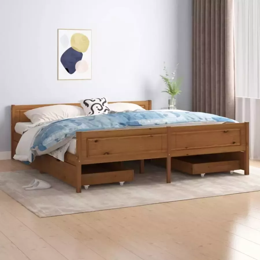 VIDAXL Bedframe met 4 lades massief grenenhout honingbruin 180x200 cm - Foto 1