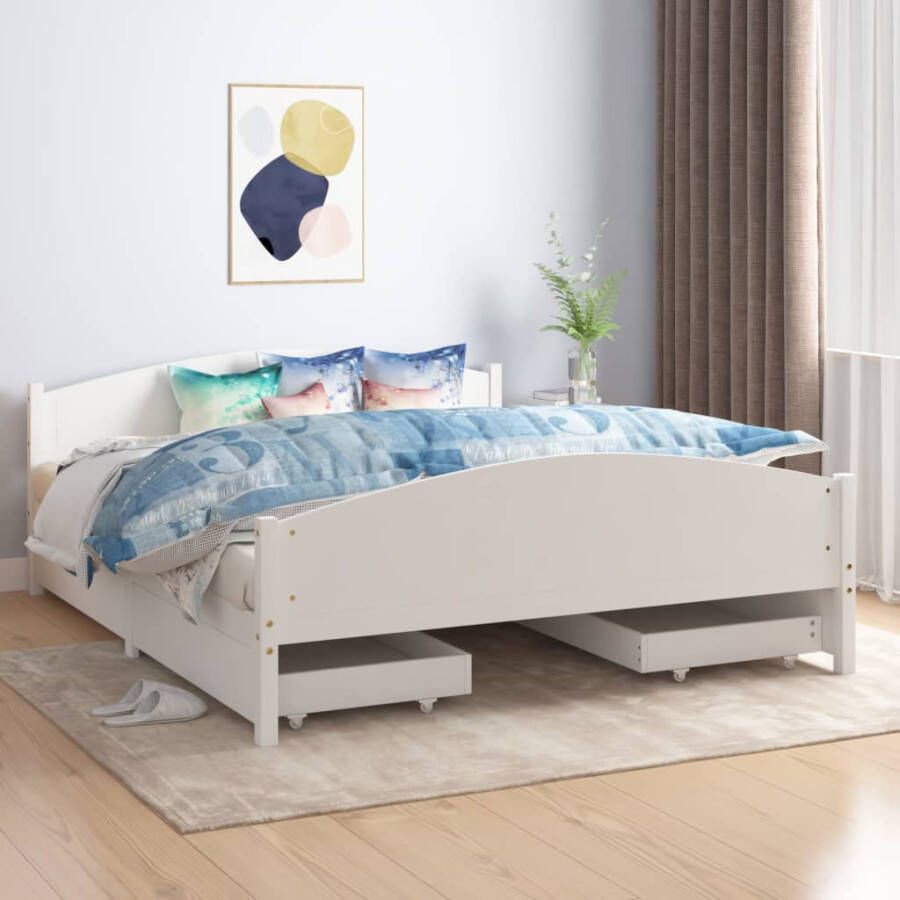 VidaXL Bedframe met 4 lades massief grenenhout wit 160x200 cm