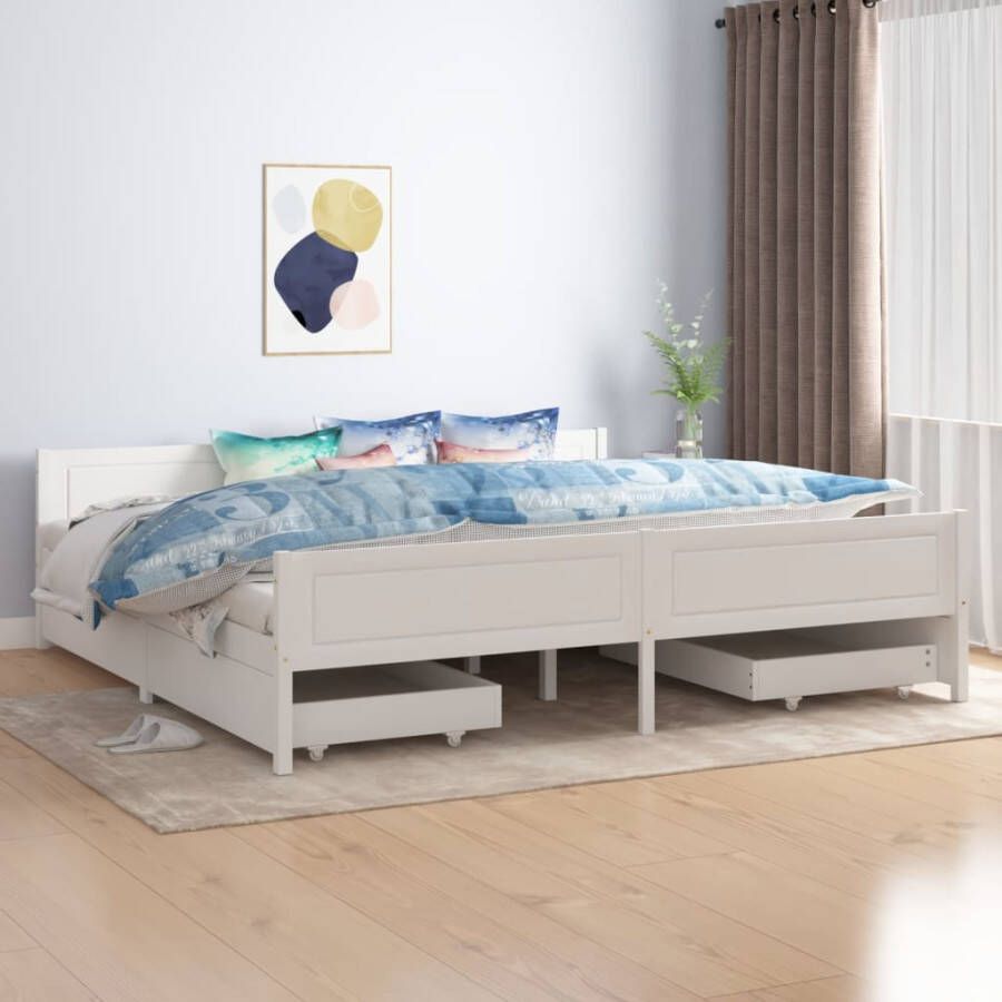 VIDAXL Bedframe met 4 lades massief grenenhout wit 200x200 cm
