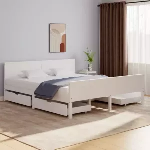 VIDAXL Bedframe met 4 lades massief grenenhout wit 200x200 cm