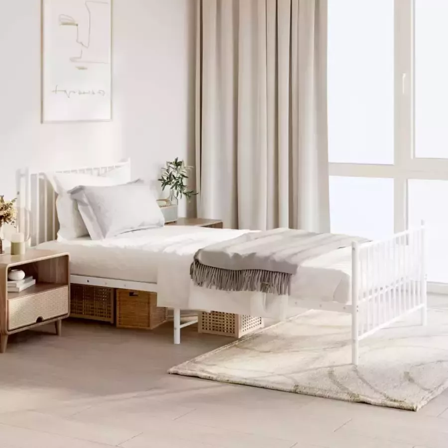 VidaXL -Bedframe-met-hoofd--en-voeteneinde-metaal-wit-100x200-cm
