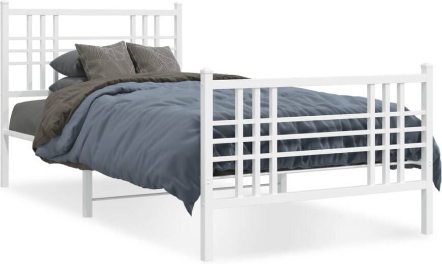 VidaXL -Bedframe-met-hoofd--en-voeteneinde-metaal-wit-107x203-cm - Foto 4