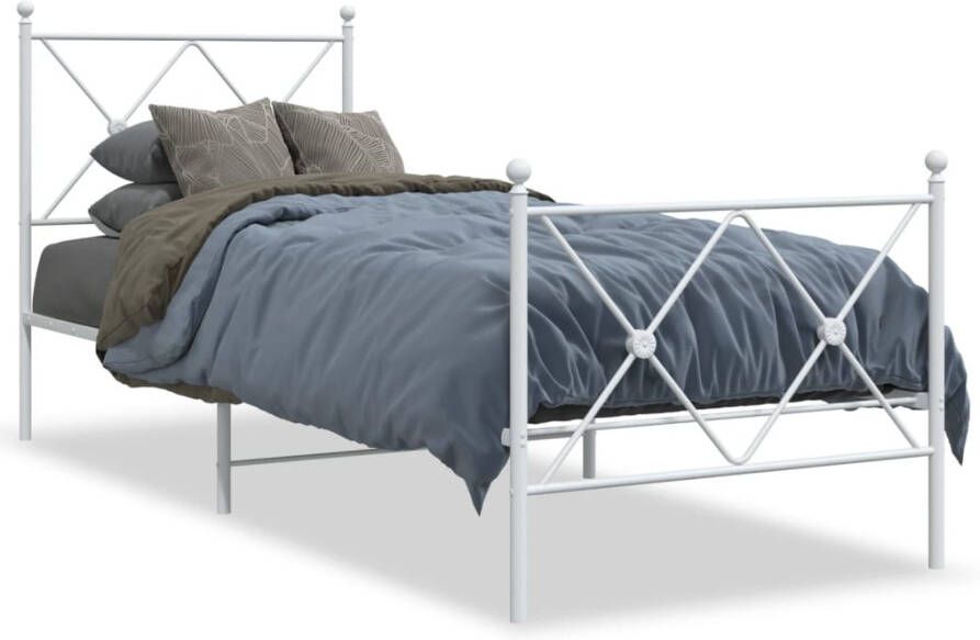 VidaXL -Bedframe-met-hoofd--en-voeteneinde-metaal-wit-75x190-cm - Foto 5