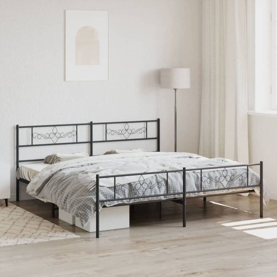 VidaXL -Bedframe-met-hoofd--en-voeteneinde-metaal-zwart-183x213-cm - Foto 2