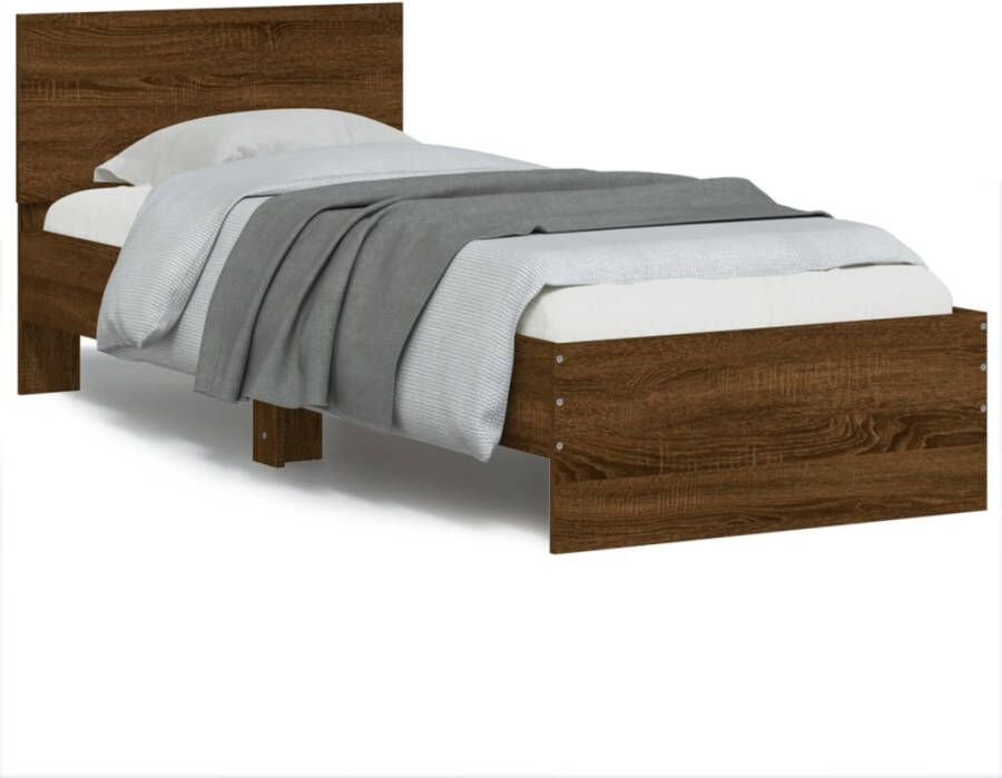 VidaXL -Bedframe-met-hoofdbord-bewerkt-hout-bruineikenkleurig-75x190-cm - Foto 3