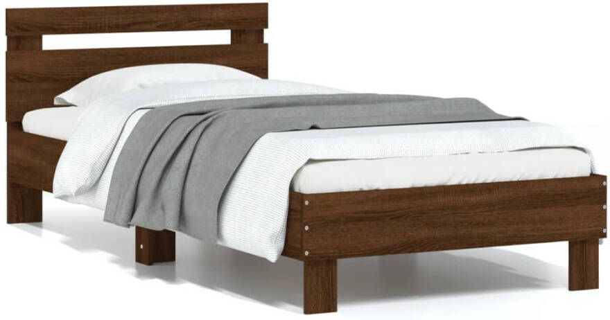 VidaXL -Bedframe-met-hoofdbord-bewerkt-hout-bruineikenkleurig-75x190-cm - Foto 7