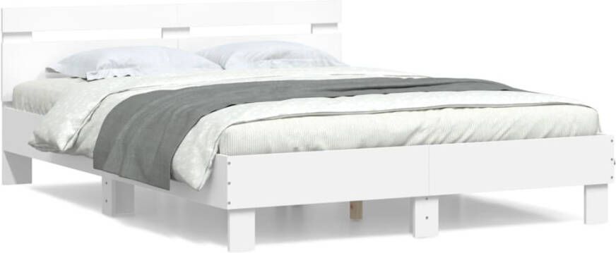 VidaXL -Bedframe-met-hoofdbord-bewerkt-hout-wit-140x200-cm - Foto 4