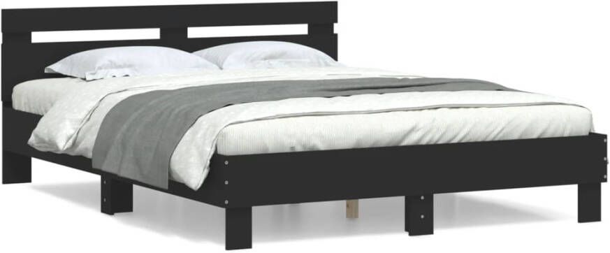 VidaXL -Bedframe-met-hoofdbord-bewerkt-hout-zwart-140x200-cm - Foto 3