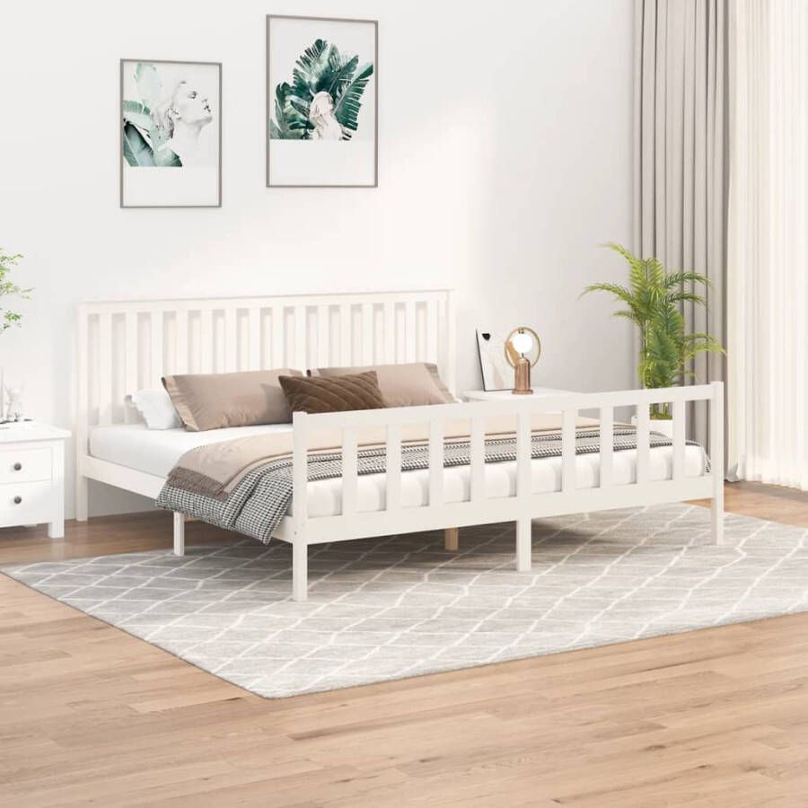 VidaXL -Bedframe-met-hoofdbord-grenenhout-wit-180x200-cm-6FT-Super-King - Foto 2