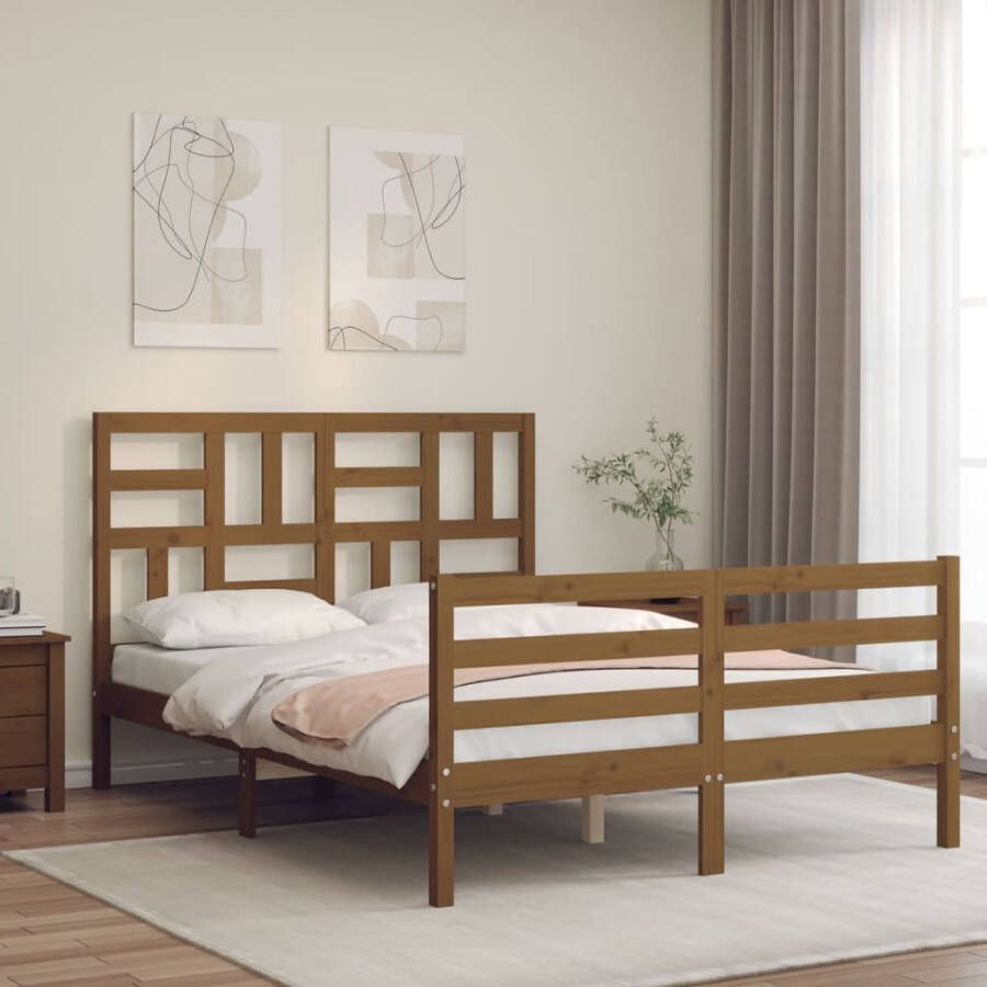 VidaXL -Bedframe-met-hoofdbord-hout-honingbruin-4FT-Small-Double