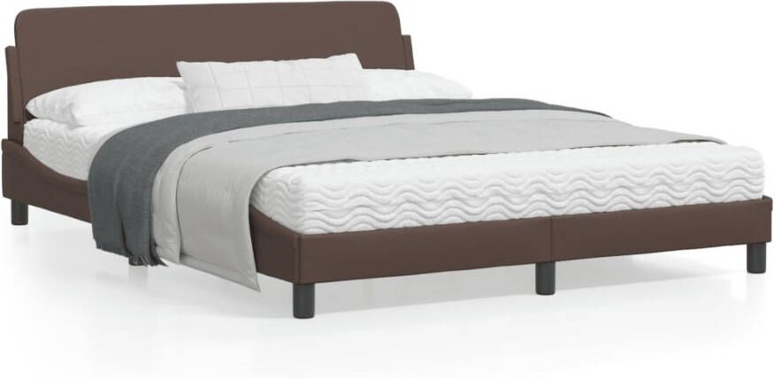 VidaXL -Bedframe-met-hoofdbord-kunstleer-bruin-160x200-cm - Foto 3