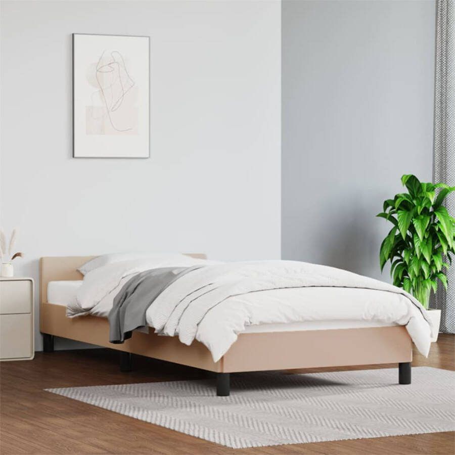VidaXL -Bedframe-met-hoofdbord-kunstleer-cappuccinokleurig-100x200-cm