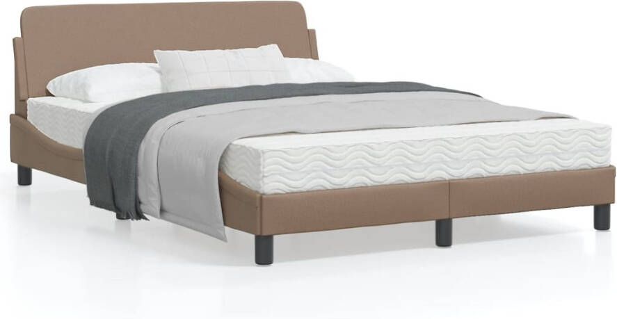 VidaXL -Bedframe-met-hoofdbord-kunstleer-cappuccinokleurig-120x200-cm - Foto 3