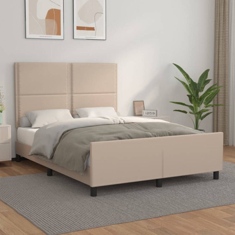 VidaXL -Bedframe-met-hoofdbord-kunstleer-cappuccinokleurig-140x200-cm