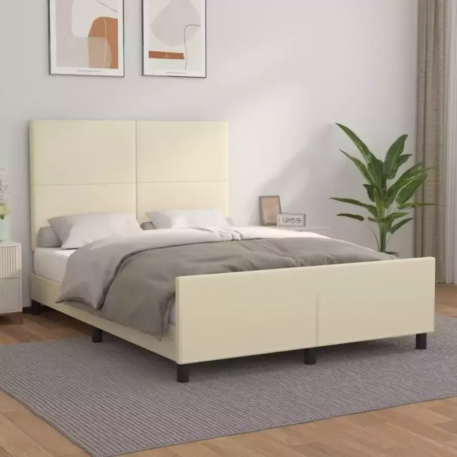 VIDAXL Bedframe met hoofdbord kunstleer crèmekleurig 140x190 cm