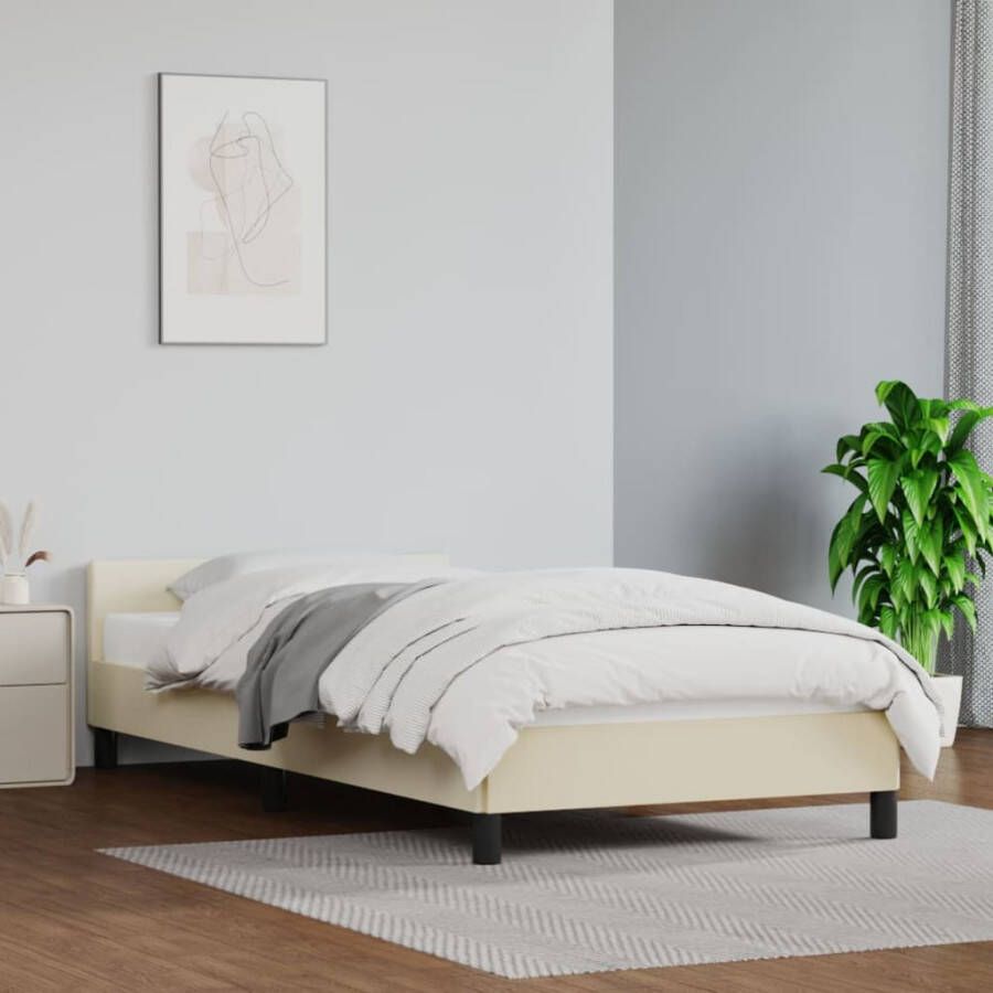 VidaXL Bedframe met hoofdeinde zonder matras 90x200 cm crÃ¨mekleurig - Foto 2