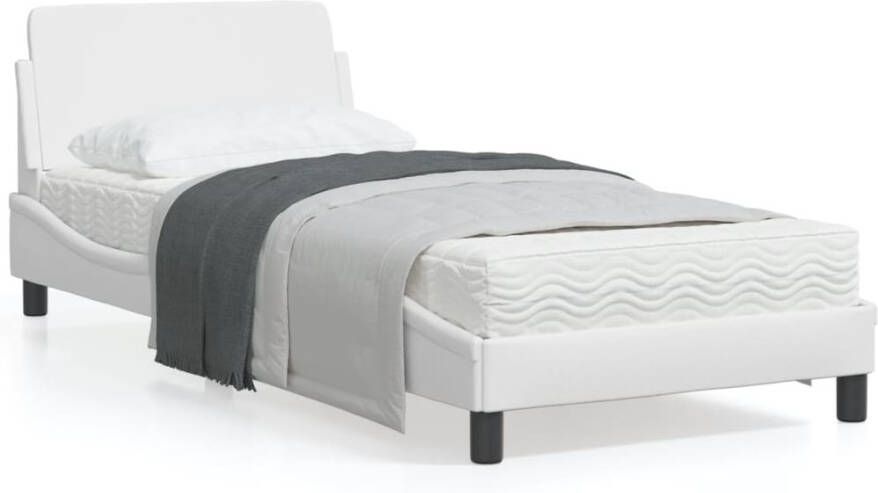 VidaXL -Bedframe-met-hoofdbord-kunstleer-wit-90x200-cm - Foto 4