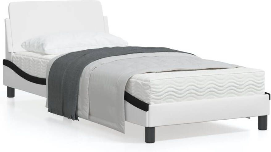 VidaXL -Bedframe-met-hoofdbord-kunstleer-wit-en-zwart-90x200-cm
