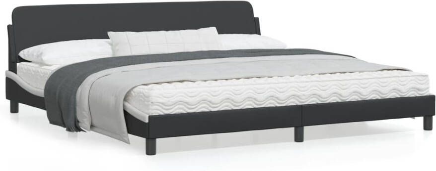 VidaXL -Bedframe-met-hoofdbord-kunstleer-zwart-en-wit-200x200-cm - Foto 4