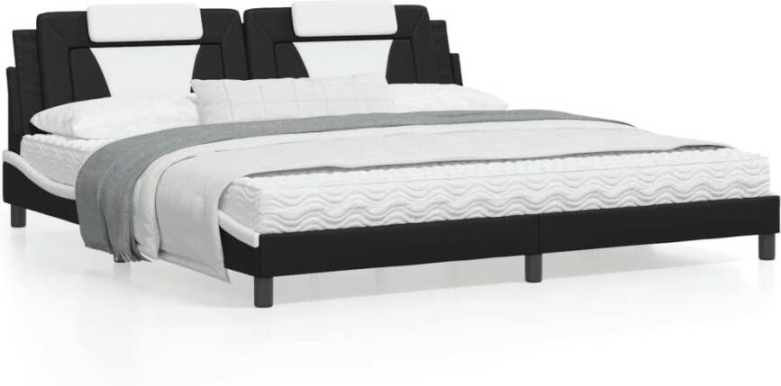 VidaXL Bedframe Viana zonder matras kunstleer zwart en wit 200x200 cm - Foto 2