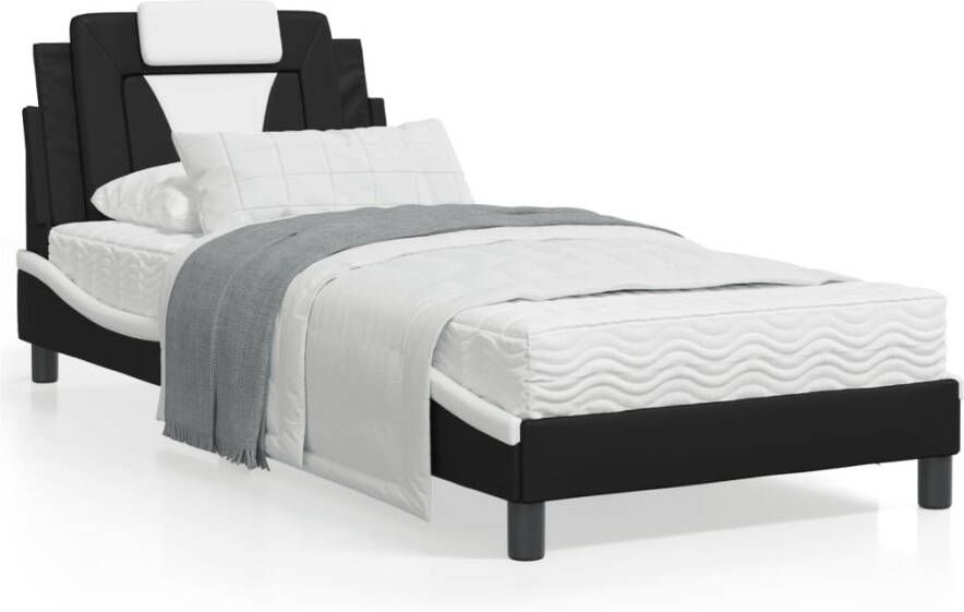 VidaXL -Bedframe-met-hoofdbord-kunstleer-zwart-en-wit-80x200-cm