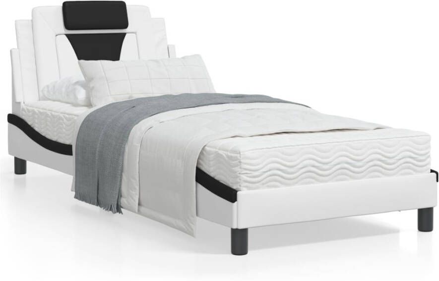 VidaXL Bedframe Viana zonder matras kunstleer zwart en wit 90x190 cm - Foto 4