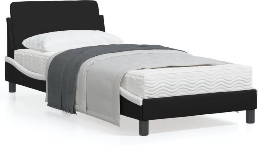 VidaXL -Bedframe-met-hoofdbord-kunstleer-zwart-en-wit-90x200-cm