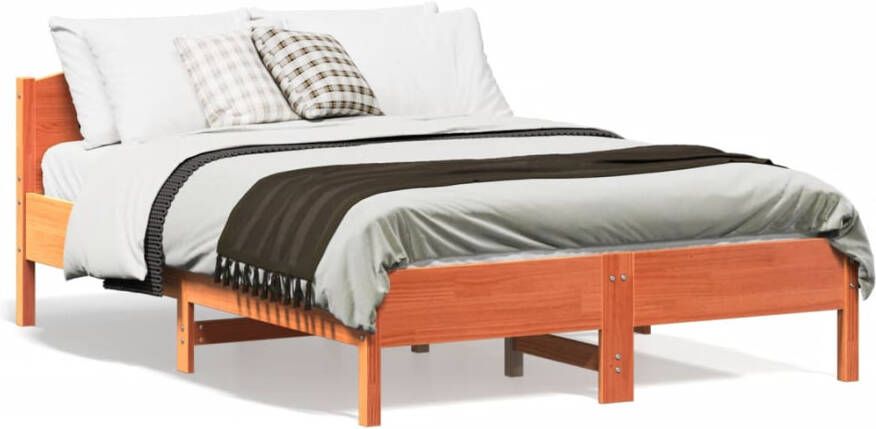 VidaXL -Bedframe-met-hoofdbord-massief-grenenhout-wasbruin-135x190-cm - Foto 3